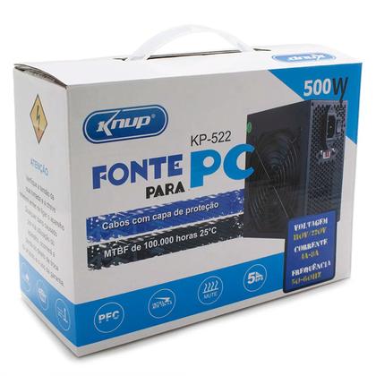Imagem de Fonte KNUP 500W Real, KP-522, Silenciosa, Fan 120mm, Bivolt - Preta
