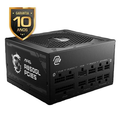 Imagem de Fonte MSI MAG A850GL, 850W, 80 Plus Gold, Modular, PFC Ativo, Com Cabo, Preto