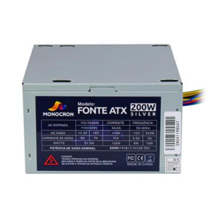 Imagem de Fonte Office Silver 200W Monocron ATX Bivolt 110-220 Operação  Silenciosa Com 5 Conectores Tipo Não Modular