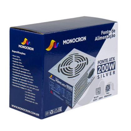 Imagem de Fonte Office Silver 200W Monocron ATX Bivolt 110-220 Operação  Silenciosa Com 5 Conectores Tipo Não Modular