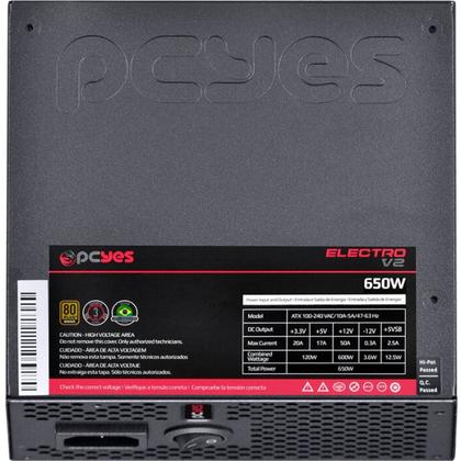 Imagem de Fonte PCYES Electro V2 650W, 80 Plus Bronze, PFC ATIVO, ELECV2PTO650W