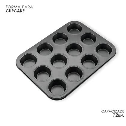 Imagem de Forma Assadeira Cupcake Pão de Queijo Muffin Empada Bolinhos Mini Tortas Quiche 12 Cavidades Antiaderente Utensílio Confeitaria Profissional