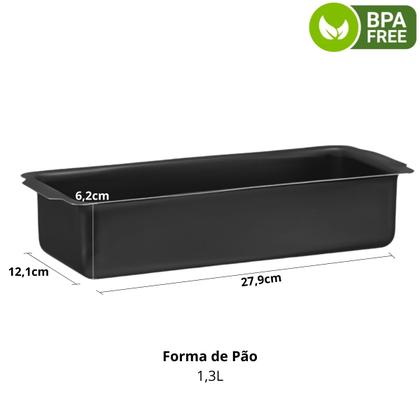 Imagem de Forma Assadeira de Pão Retangular Média Antiaderente 1,3L + Pincel de Silicone Preto