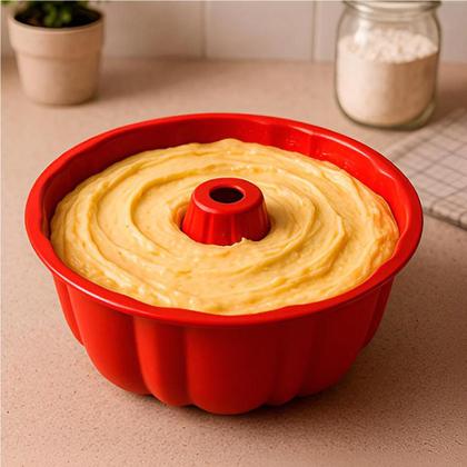 Imagem de Forma Bolo Torta Redonda Assadeira Air Fryer Silicone Sem Furo Grande Vazada Pudim Central Cupcake
