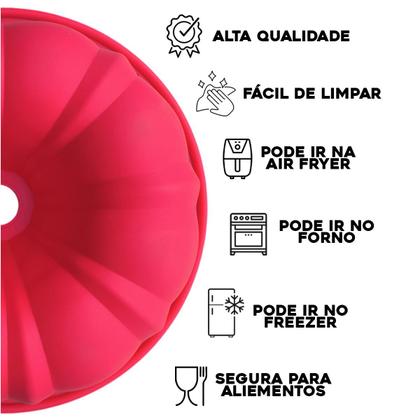 Imagem de Forma Bolo Torta Redonda Assadeira Air Fryer Silicone Sem Furo Grande Vazada Pudim Central Cupcake