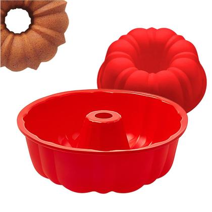 Imagem de Forma Bolo Torta Redonda Assadeira Air Fryer Silicone Sem Furo Grande Vazada Pudim Central Cupcake