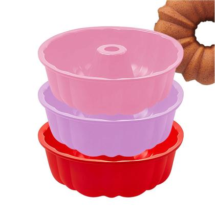 Imagem de Forma Bolo Torta Redonda Assadeira Air Fryer Silicone Sem Furo Grande Vazada Pudim Central Cupcake