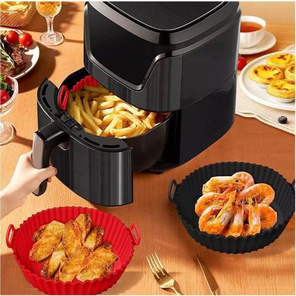 Imagem de Forma Cesto Silicone Fritadeira  Protetor Airfryer Antiaderente Redonda Reutilizável Assadeira