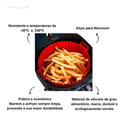 Imagem de Forma Cesto Silicone Fritadeira  Protetor Airfryer Antiaderente Redonda Reutilizável Assadeira