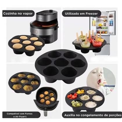 Imagem de Forma cupcake mini bolo air fryer assadeira 7 cavidades cesto silicone fritadeira congelador forno muffin bolinho sorvet
