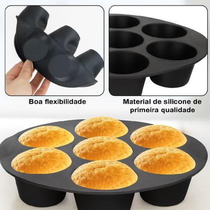 Imagem de Forma cupcake mini bolo air fryer assadeira 7 cavidades cesto silicone fritadeira congelador forno muffin bolinho sorvet