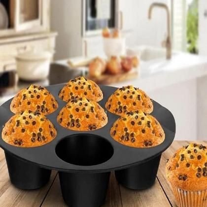 Imagem de Forma cupcake mini bolo air fryer assadeira 7 cavidades cesto silicone fritadeira congelador forno muffin bolinho sorvet