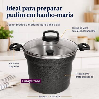 Imagem de Forma de Alumínio Redonda 5 Litros Pudim Furo Central Cone Tampa Vidro Craqueado Banho Maria Fogão