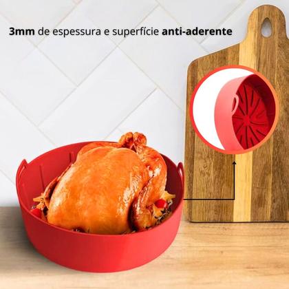 Imagem de Forma De Cozimento Redonda Forro Vermelha Silicone Para Airfryer 16cm Fritadeira