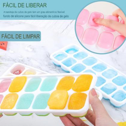 Imagem de Forma De Gelo Com Tampa Rígida Fundo Silicone Flexível 14 Cubos Retangular Lavável Forminhas Multiuso Papinha Temperos Ice