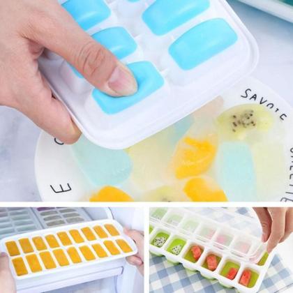Imagem de Forma de gelo de silicone com tampa molde para congelar papinha de bebê cubos de gelo desenformar fá