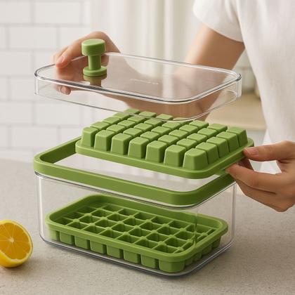 Imagem de Forma de Gelo Dupla Camada 64 Cubos com Tampa Empilhável Silicone Flexível