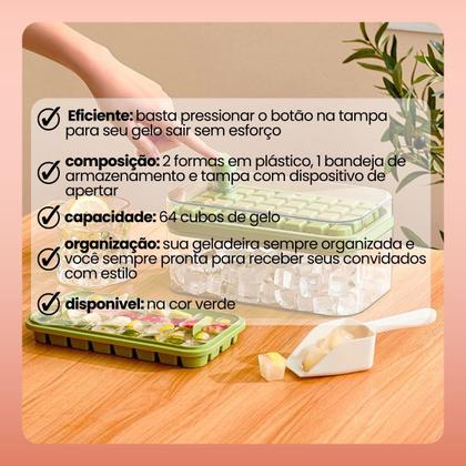 Imagem de Forma de Gelo Dupla Camada 64 Cubos com Tampa Empilhável Silicone Flexível