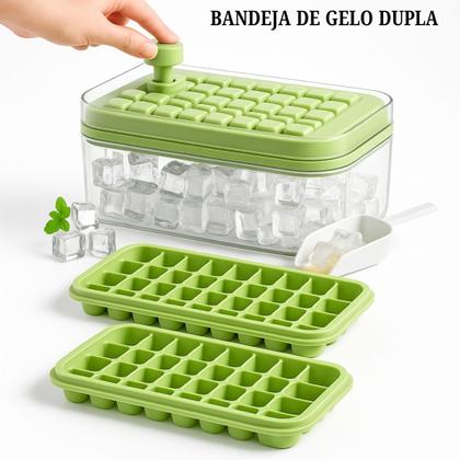 Imagem de Forma de Gelo Dupla Camada 64 Cubos com Tampa Empilhável Silicone Flexível