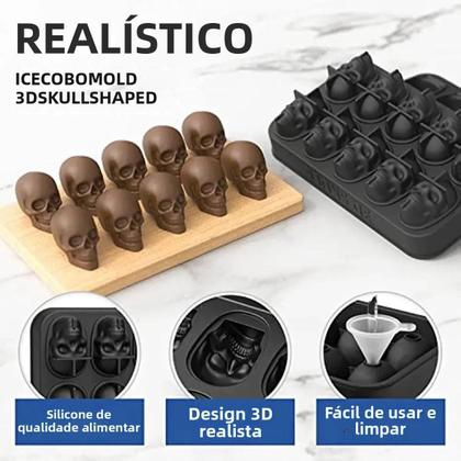 Imagem de Forma De Gelo Em Silicone Com 10 Cavidades Em Forma De Caveira Para Whisky, Chocolate E Confeitaria