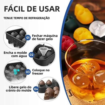 Imagem de Forma De Gelo Em Silicone Com 10 Cavidades Em Forma De Caveira Para Whisky, Chocolate E Confeitaria