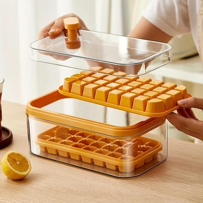 Imagem de Forma De Gelo Pressão DUPLA 64 Cubos De Gelo Plástico Com Caixa De Armazenamento Doméstico