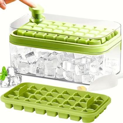 Imagem de Forma De Gelo Pressão DUPLA 64 Cubos De Gelo Plástico Com Caixa De Armazenamento Doméstico