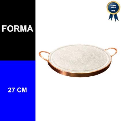 Imagem de Forma de Pedra Sabão Alça de Cobre para Pizza e Carne - 27cm