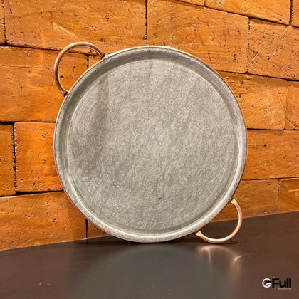 Imagem de Forma de Pedra Sabão Alça de Cobre para Pizza e Carne - 27cm