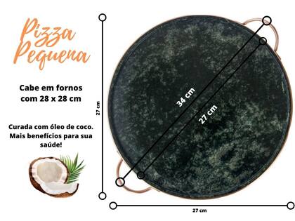 Imagem de Forma de Pedra Sabão para pizza 27 cm alças de cobre curada