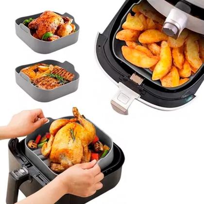 Imagem de Forma de Silicone Air Fryer Cesta Fritadeira Quadrada 16CM