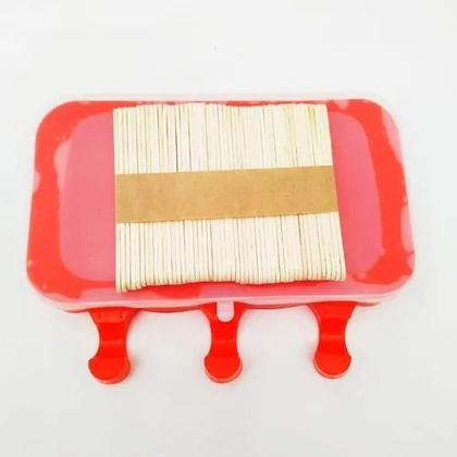 Imagem de Forma De Sorvete Material Silicone Para Picolé Formato Normal Lisa Com 50 Palitos Cores Rosa e Lilás