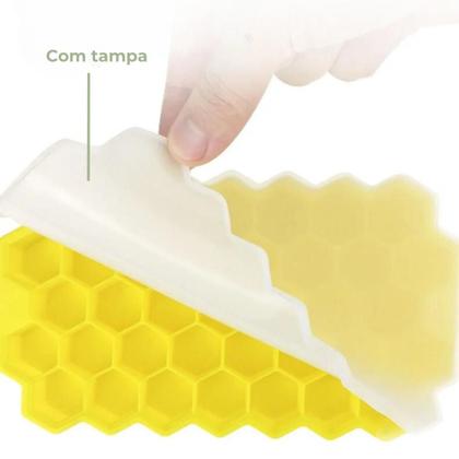 Imagem de Forma Gelo Silicone Colmeia Com Tampa 37 Cubos Ideal Para Bombom Gelatina Sabonete Doces