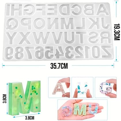 Imagem de Forma Molde Silicone Resina Letras Numero Alfabeto Invertido