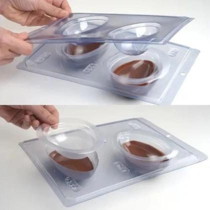 Imagem de FORMA OVO DE PÁSCOA 3 PARTES (2 RÍGIDAS + 1 SILICONE) PORTO FORMAS / BWB 100G/250G/350G/500G Tamanho:350GR