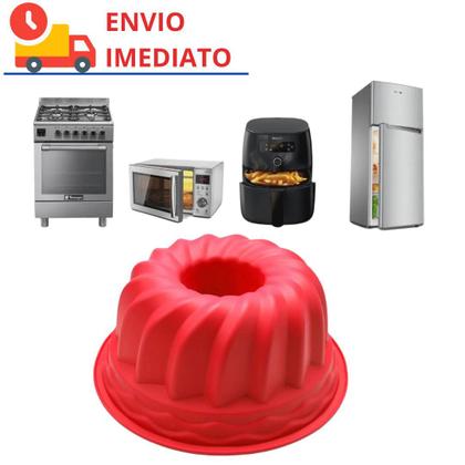 Imagem de Forma Redonda Decorada de Silicone Com Furo 23cm Bolo Pudim Forno Air Fryer