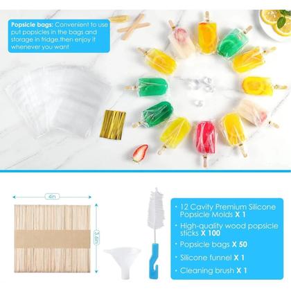 Imagem de Formas De Silicone Para Picolé Com 12 Cavidades, Livre De BPA, Bandejas Para Sorvete Caseiro Para