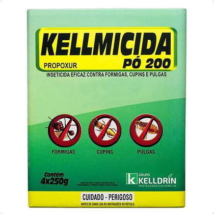 Imagem de Formicida Kelldrin Pó Rosa 200 Kellmicida 4x250gr Mata Formigas Cupinzeiros Pulgas 1kg