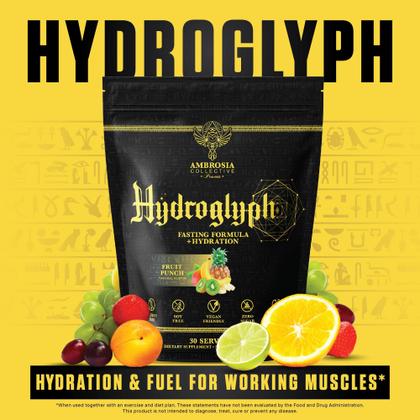Imagem de Fórmula intraworkout Ambrosia Hydroglyph com pó de hidratação com BCAA+EAA + eletrólitos para proteger a massa muscular magra, 0 g de mistura de hidratação em jejum com açúcar, feita com água de coco (ponche de frutas)
