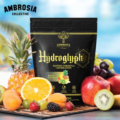 Imagem de Fórmula intraworkout Ambrosia Hydroglyph com pó de hidratação com BCAA+EAA + eletrólitos para proteger a massa muscular magra, 0 g de mistura de hidratação em jejum com açúcar, feita com água de coco (ponche de frutas)