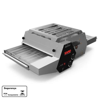 Imagem de Forno Assador Esteira Saro Aço Inox Elétrico Para Pizzas De 50cm 5 Velocidades Com Base 220v FE5022