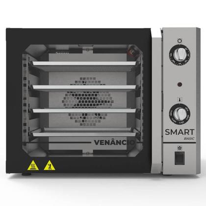 Imagem de Forno Convector Venâncio Smart Basic 4 Esteiras com Corpo Preto e Painel Inox 127V Com Cavalete