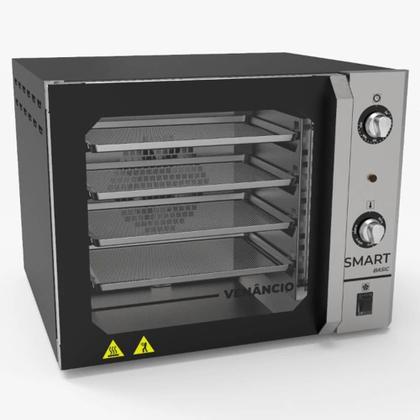 Imagem de Forno Convector Venâncio Smart Basic 4 Esteiras com Corpo Preto e Painel Inox 127V Com Cavalete