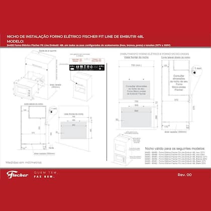 Imagem de Forno de Embutir Elétrico Fischer Fit Line 48L com Timer e 3 Funções Preto 220V