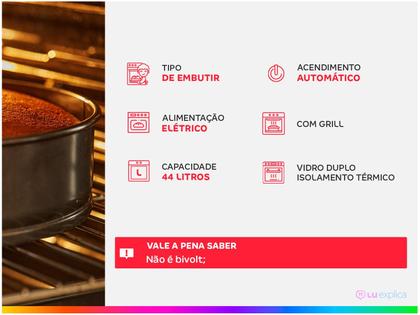 Imagem de Forno de Embutir Elétrico Preto 44L com Grill e Timer Atlas U Top 220V