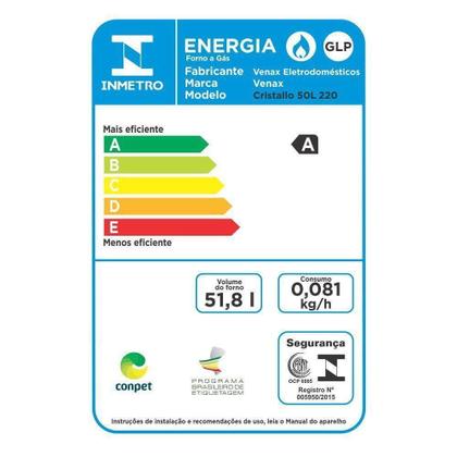 Imagem de Forno de Embutir Venax à Gás 50 Litros Cristallo GIII Gás GLP Inox 220V