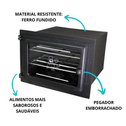 Imagem de Forno de ferro fundido para fogão a lenha grande com porta com vidro reto