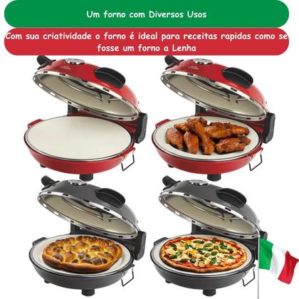 Imagem de Forno de Pizza elétrico Pedra Refratária Salgado Pão Dupla Resistencia Vermelho 220V Assa como se fosse Forno a Lenha