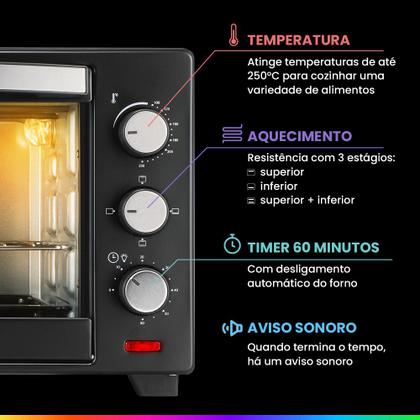 Imagem de Forno Elétrico Bancada Moob 50 Litros Com Função Timer e Luz Interna