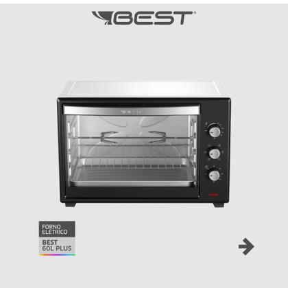 Imagem de Forno Elétrico Best 60 Litros Plus Com Espeto Giratório Preto/Branco 1800W 127V